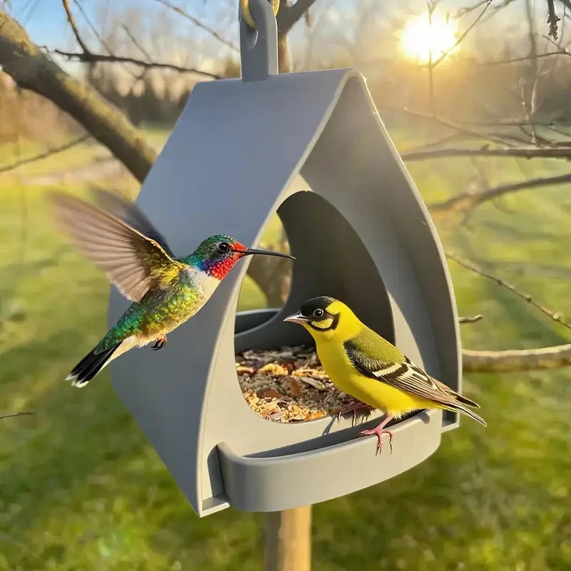 Hanging Bird Feeder Weather-Resistant Plastic Curved Roof Easy Refill