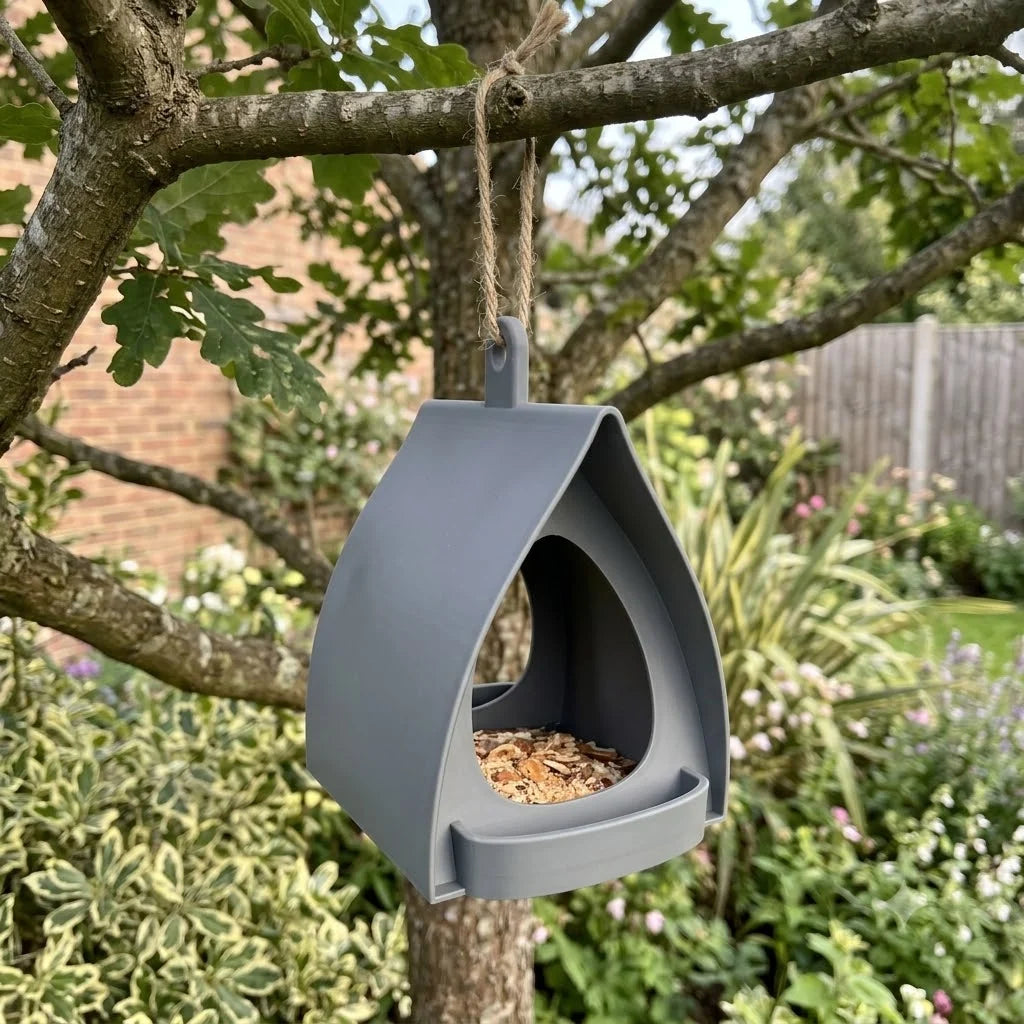 Hanging Bird Feeder Weather-Resistant Plastic Curved Roof Easy Refill