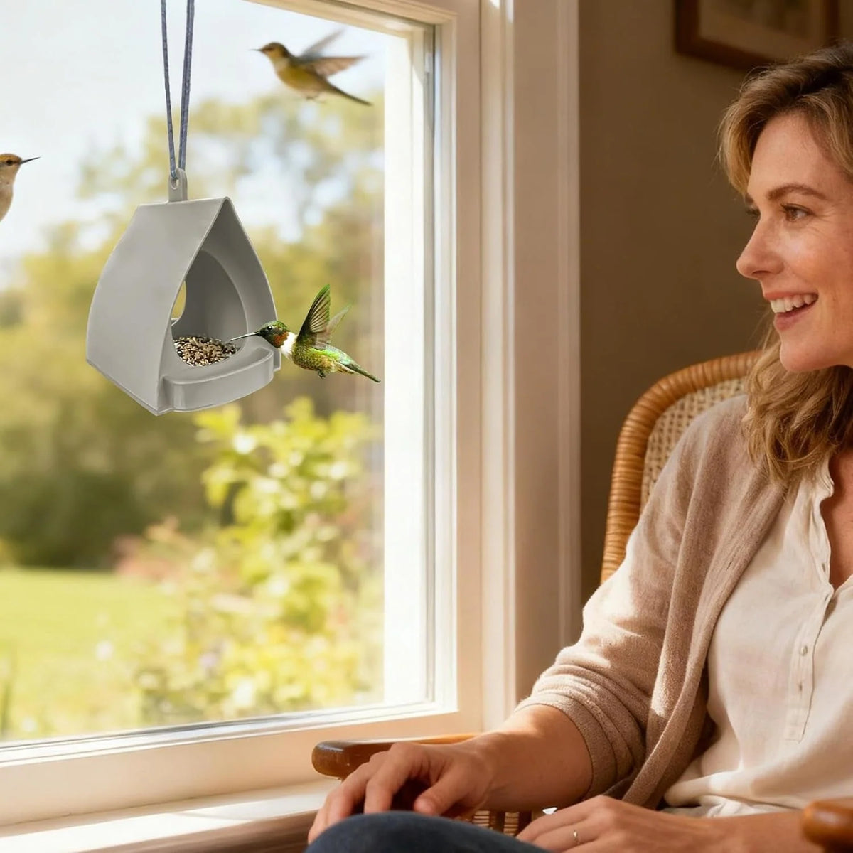 Hanging Bird Feeder Weather-Resistant Plastic Curved Roof Easy Refill