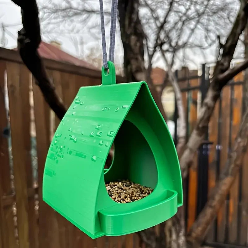 Hanging Bird Feeder Weather-Resistant Plastic Curved Roof Easy Refill