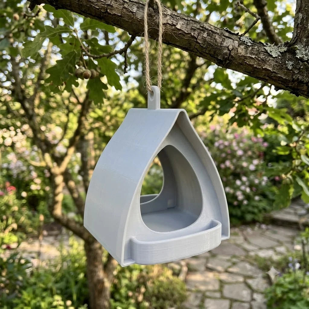 Hanging Bird Feeder Weather-Resistant Plastic Curved Roof Easy Refill