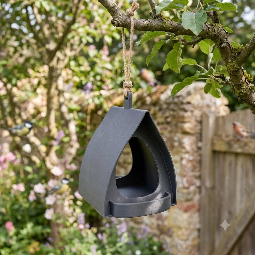 Hanging Bird Feeder Weather-Resistant Plastic Curved Roof Easy Refill