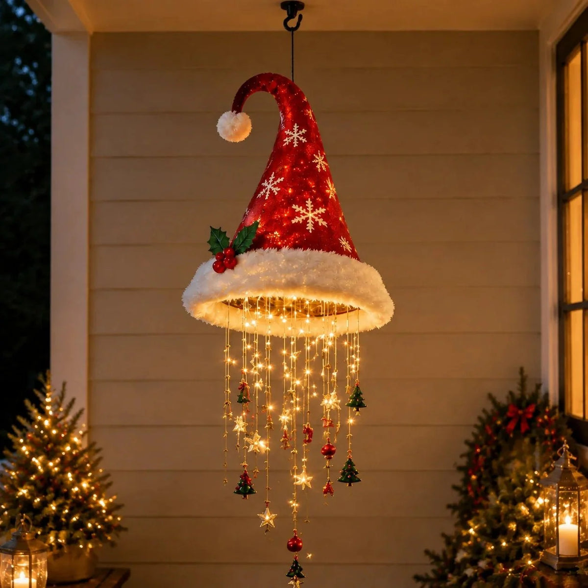 Hanging Christmas Decoration Warm Lights & Dangling Ornaments