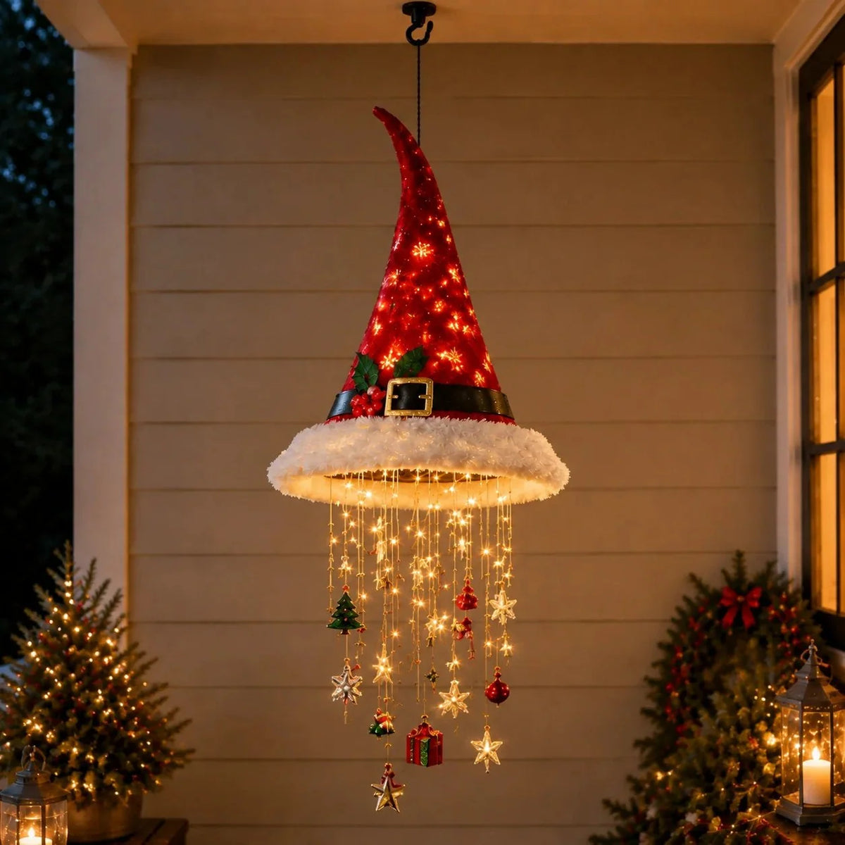 Hanging Christmas Decoration Warm Lights & Dangling Ornaments