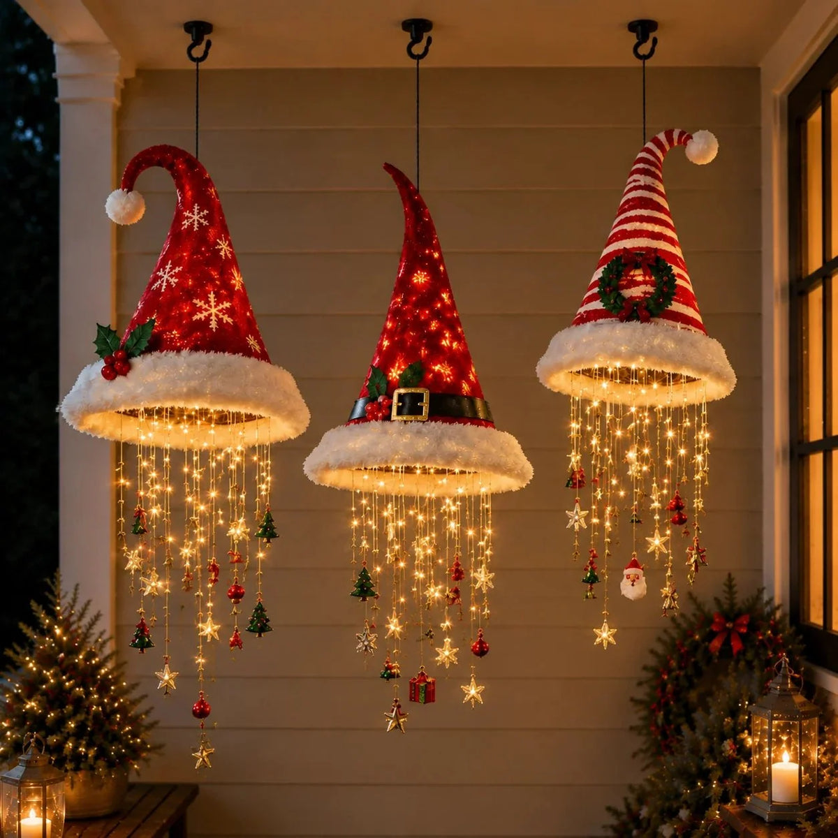 Hanging Christmas Decoration Warm Lights & Dangling Ornaments