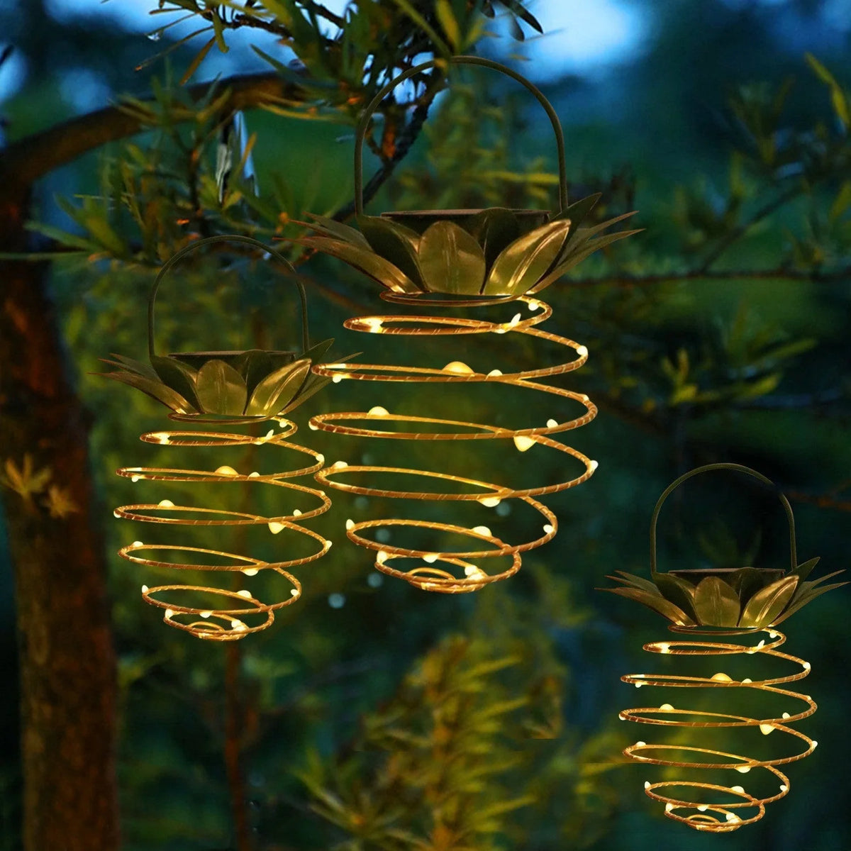 Hanging Solar Lantern Pineapple Design Solar-Powered 60 LED