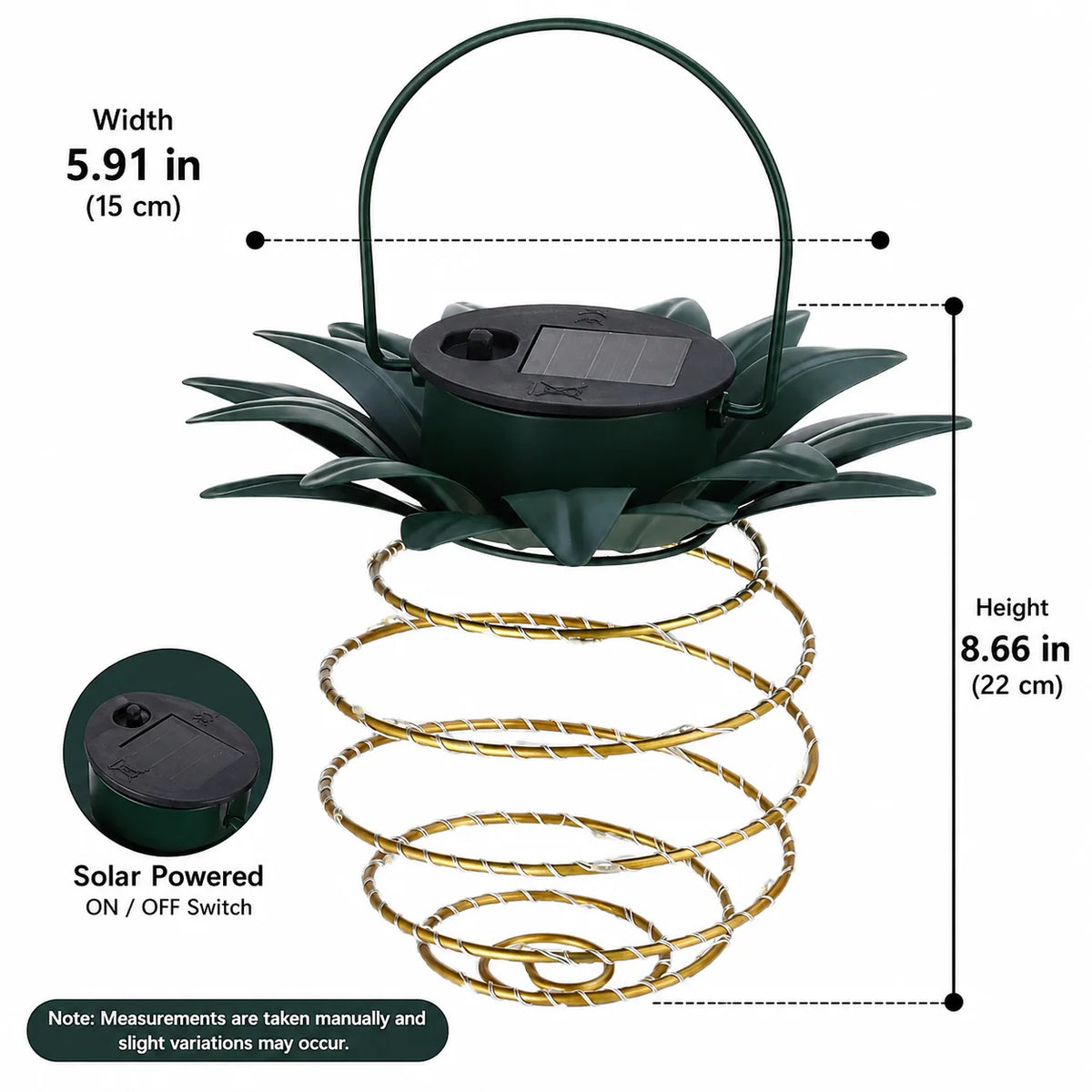 Hanging Solar Lantern Pineapple Design Solar-Powered 60 LED