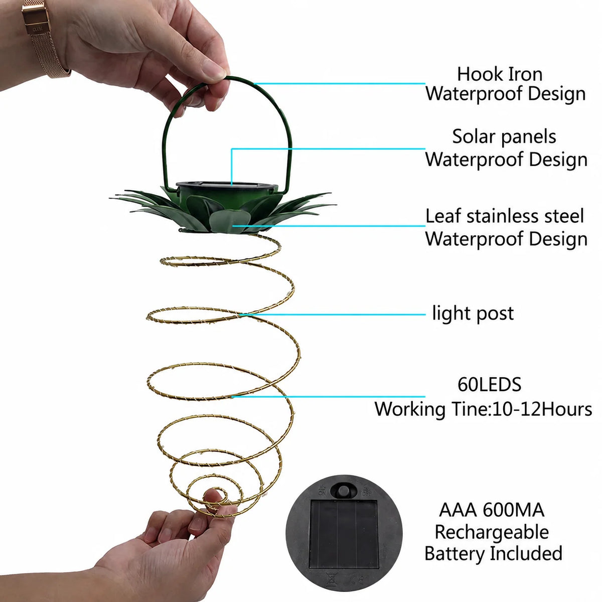 Hanging Solar Lantern Pineapple Design Solar-Powered 60 LED