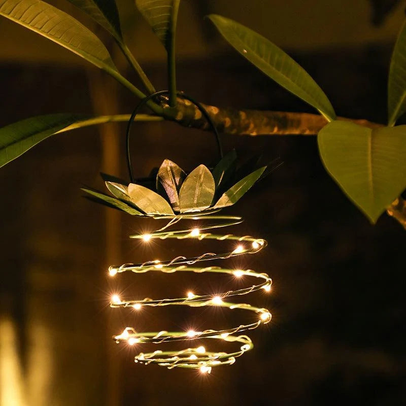 Hanging Solar Lantern Pineapple Design Solar-Powered 60 LED
