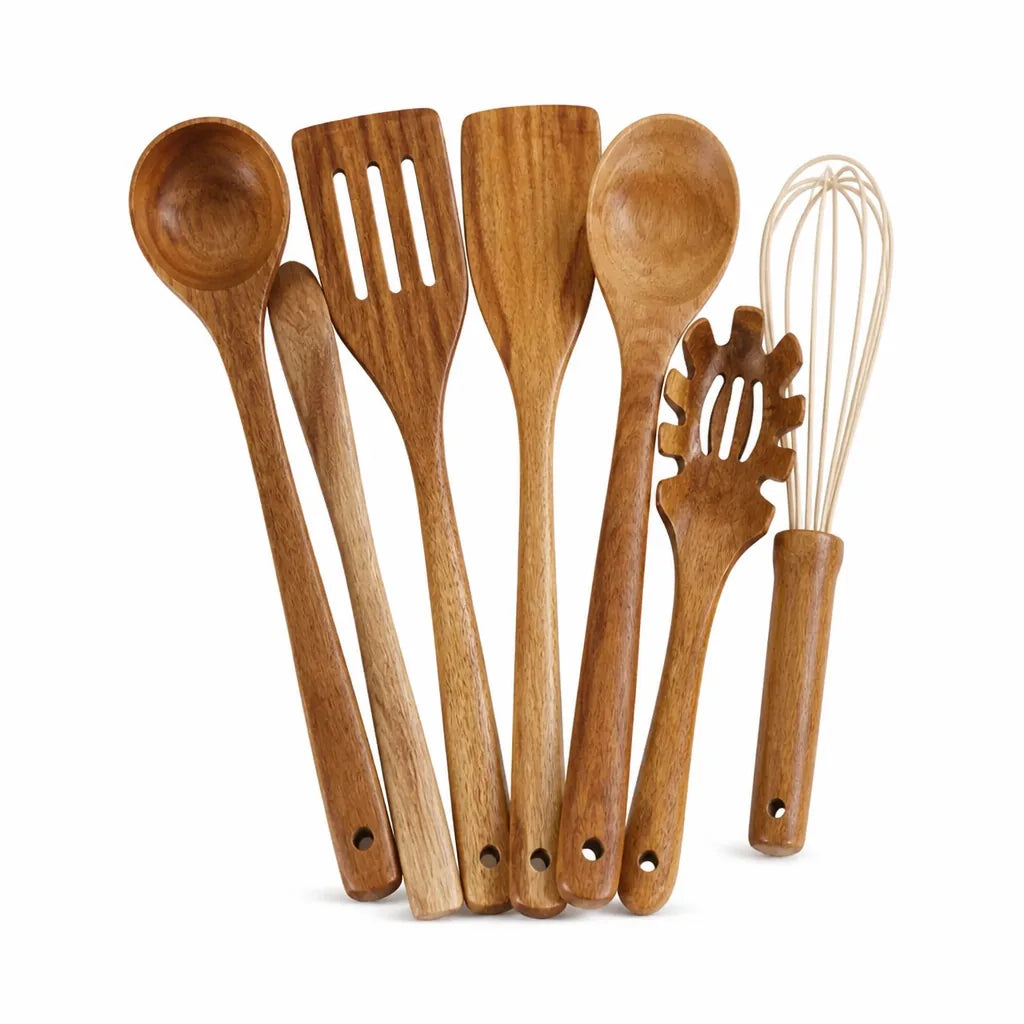 Heat-Resistant Wood Kitchen Utensil Set (7-Piece)