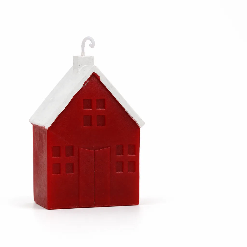 House-Shaped Scented Soy Candle With Painted Roof And Chimney