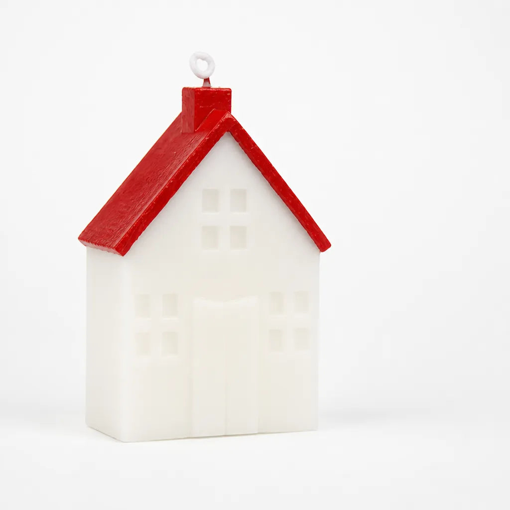 House-Shaped Scented Soy Candle With Painted Roof And Chimney