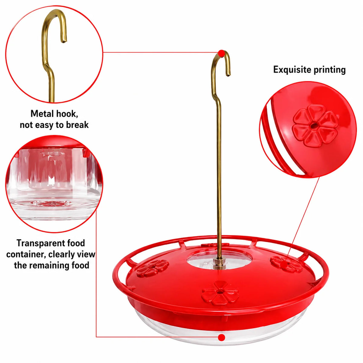 Hummingbird Feeder Built-In Ant Moat 5 Feeding Ports
