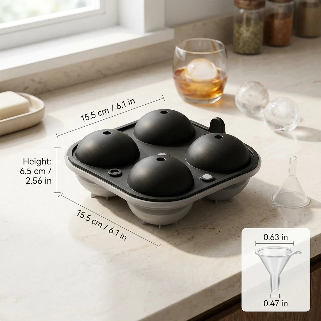 Ice Sphere Mold BPA-Free Silicone Set of 4 2.5-Inch Spheres
