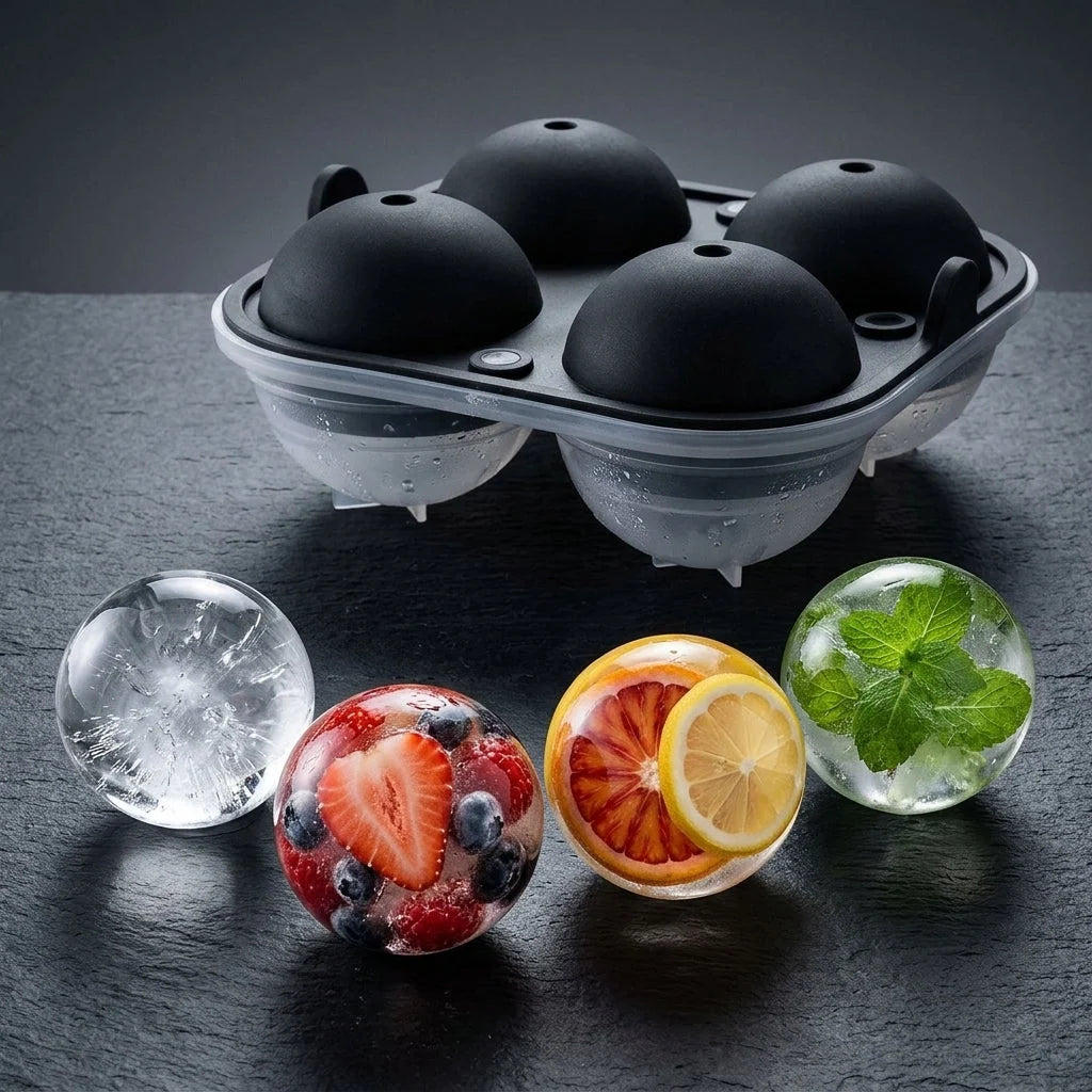 Ice Sphere Mold BPA-Free Silicone Set of 4 2.5-Inch Spheres