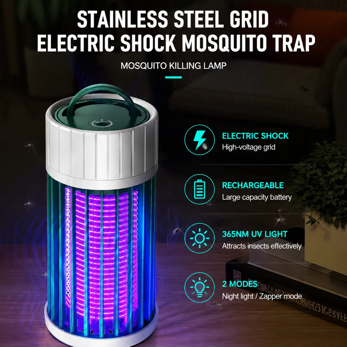 Insect Trap Lamp UV Light Rechargeable USB Hanging Loop