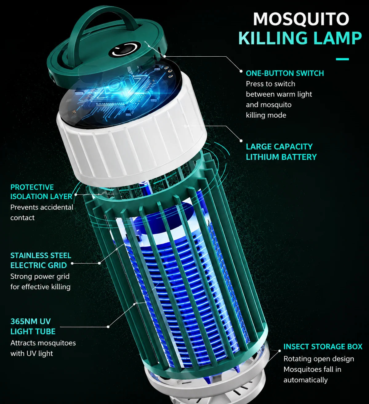 Insect Trap Lamp UV Light Rechargeable USB Hanging Loop