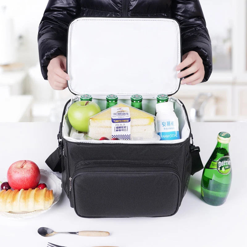 Insulated Lunch Cooler Bag PEVA Lined Leak-Resistant Removable Shoulder Strap