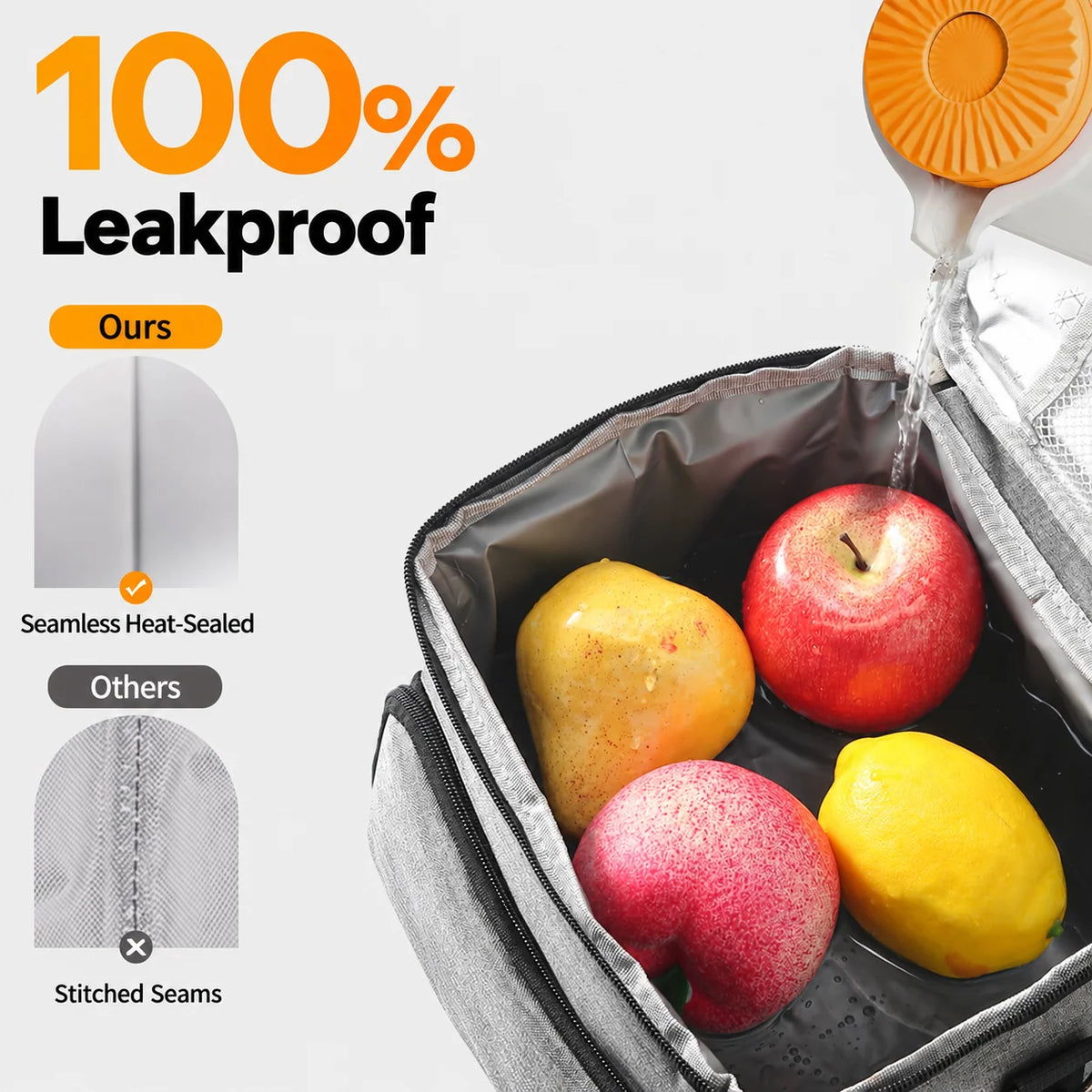 Insulated Lunch Cooler Bag PEVA Lined Leak-Resistant Removable Shoulder Strap
