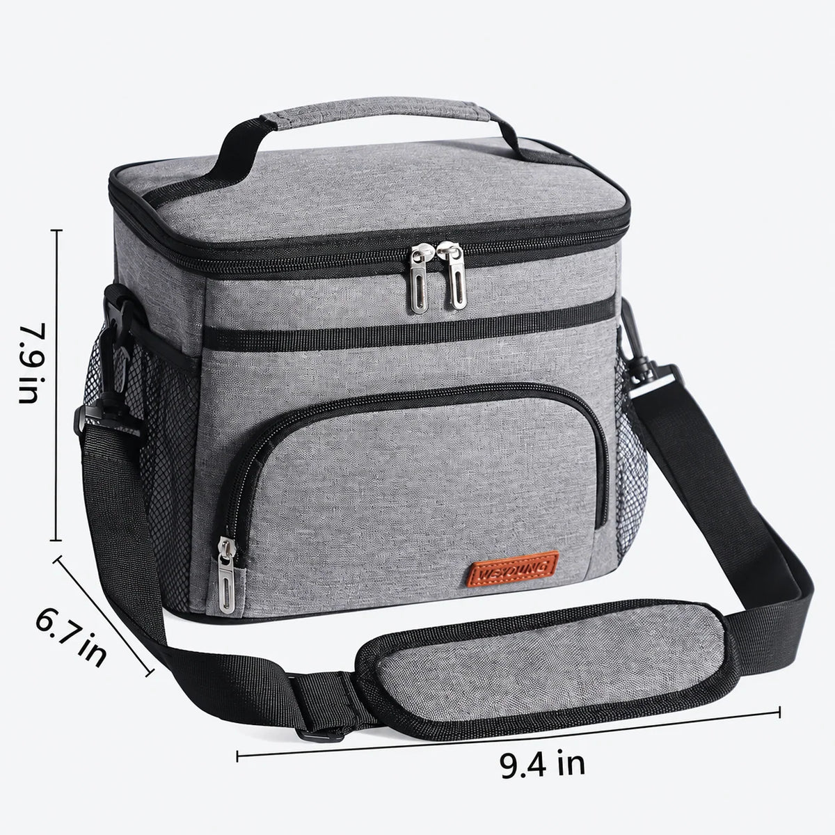 Insulated Lunch Cooler Bag PEVA Lined Leak-Resistant Removable Shoulder Strap
