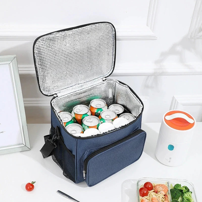 Insulated Lunch Cooler Bag PEVA Lined Leak-Resistant Removable Shoulder Strap