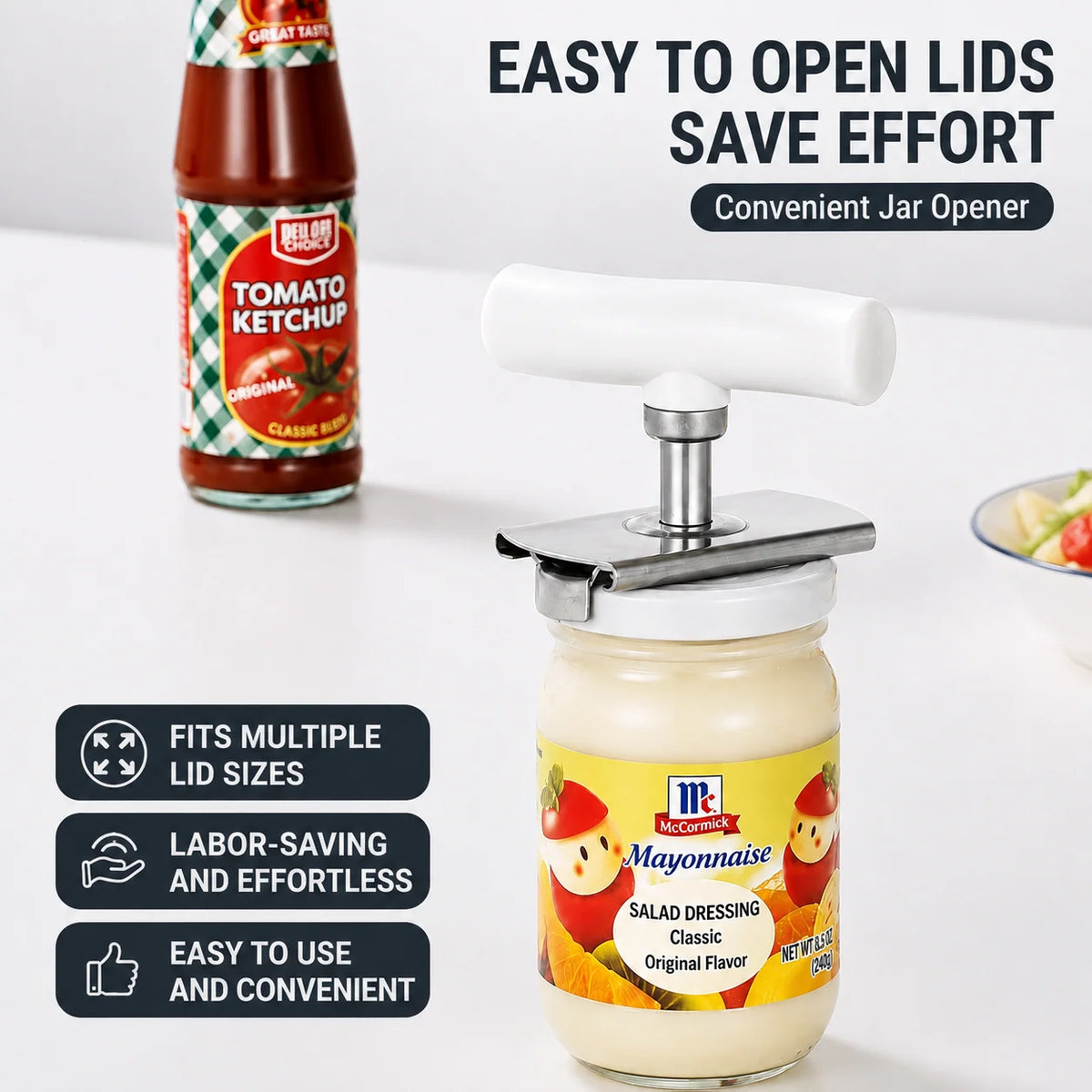 Jar Opener Adjustable Stainless Steel Grip Wide T-Handle