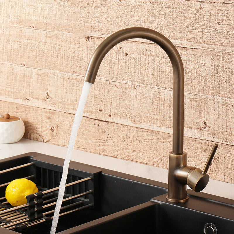 Kitchen Faucet 304 Stainless Steel 360° Swivel Antique Brass Finish