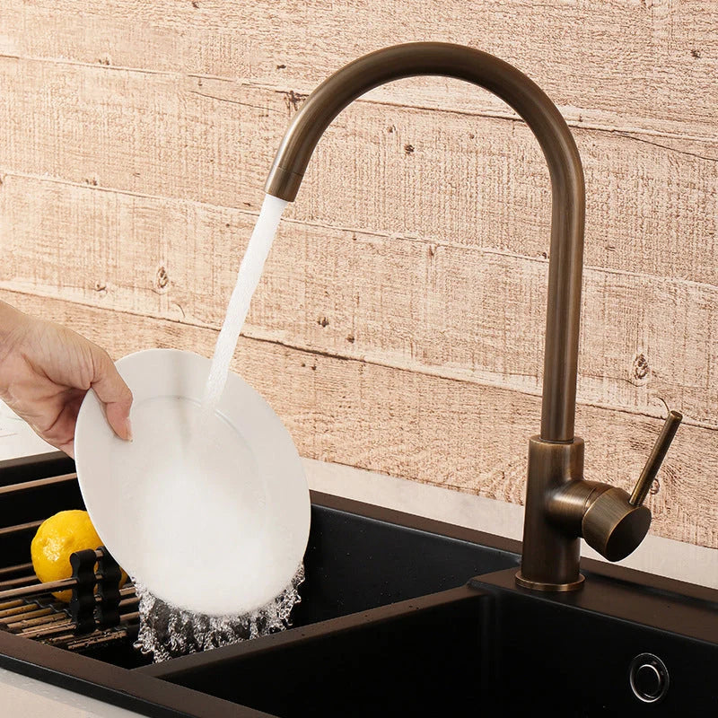 Kitchen Faucet 304 Stainless Steel 360° Swivel Antique Brass Finish