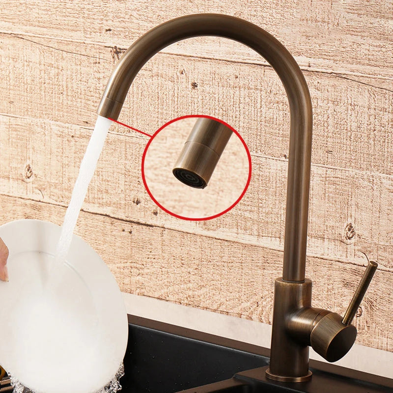 Kitchen Faucet 304 Stainless Steel 360° Swivel Antique Brass Finish