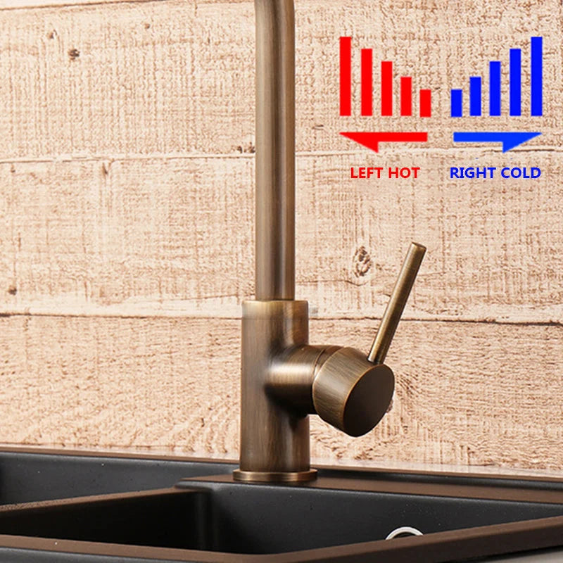 Kitchen Faucet 304 Stainless Steel 360° Swivel Antique Brass Finish