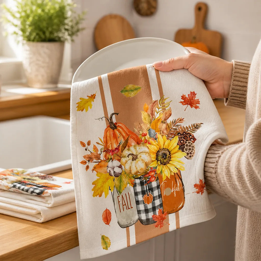 Kitchen Towels Autumn Pumpkin Design Absorbent & Machine Washable