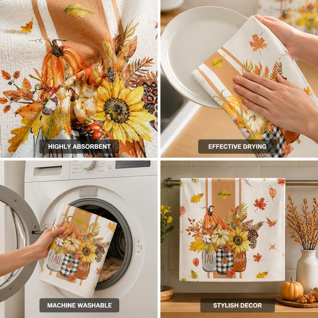 Kitchen Towels Autumn Pumpkin Design Absorbent & Machine Washable
