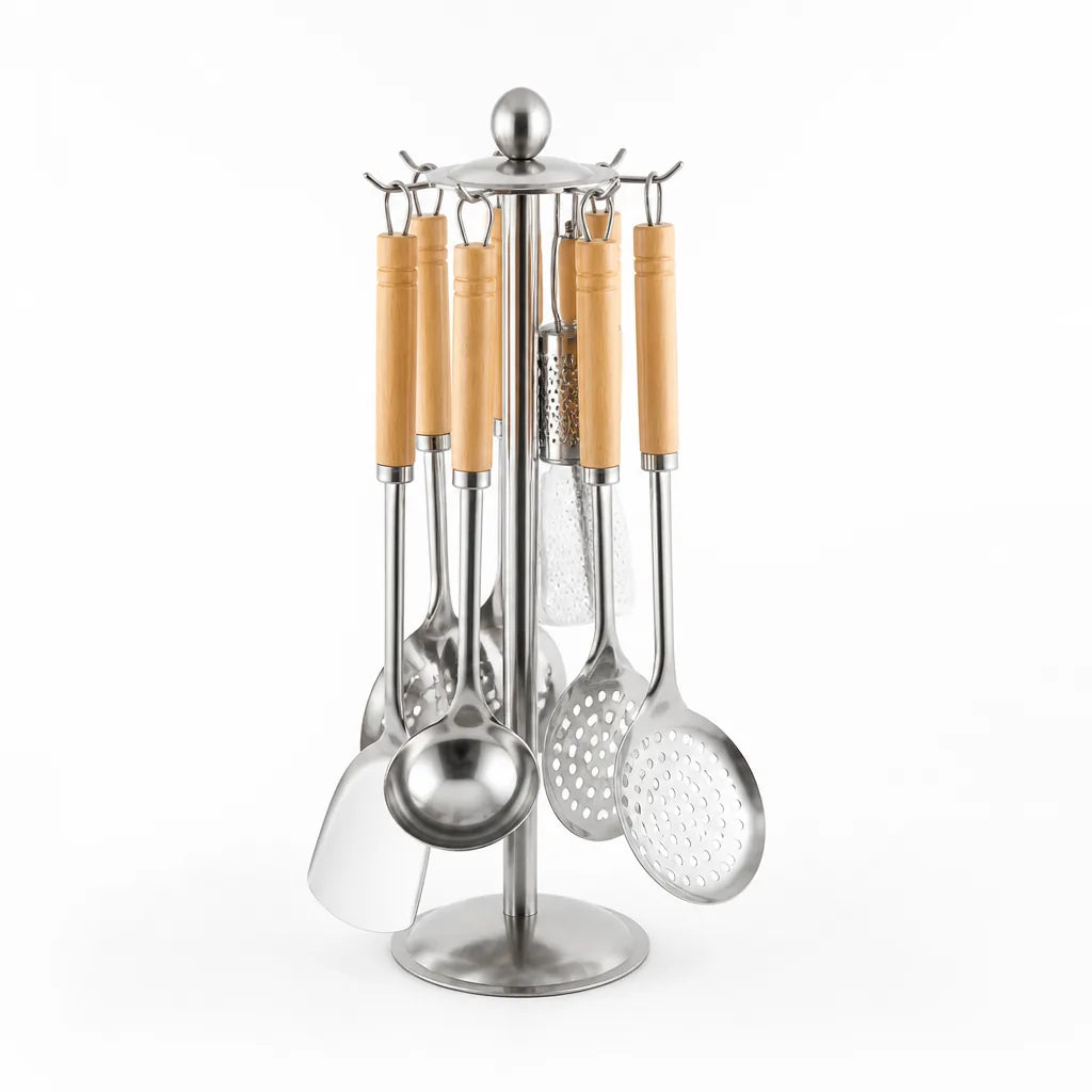 Kitchen Utensil Set Stainless Steel & Wood Handles
