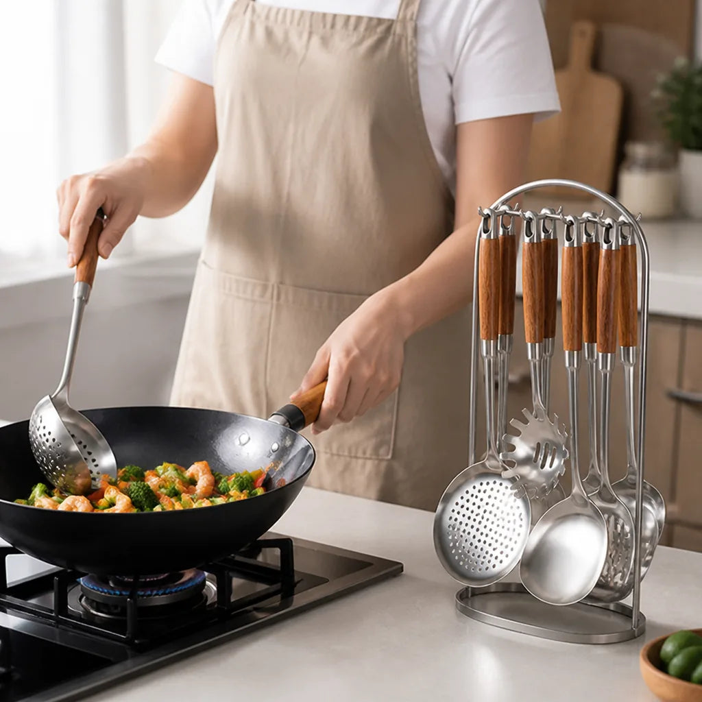 Kitchen Utensil Set Stainless Steel & Wood Handles