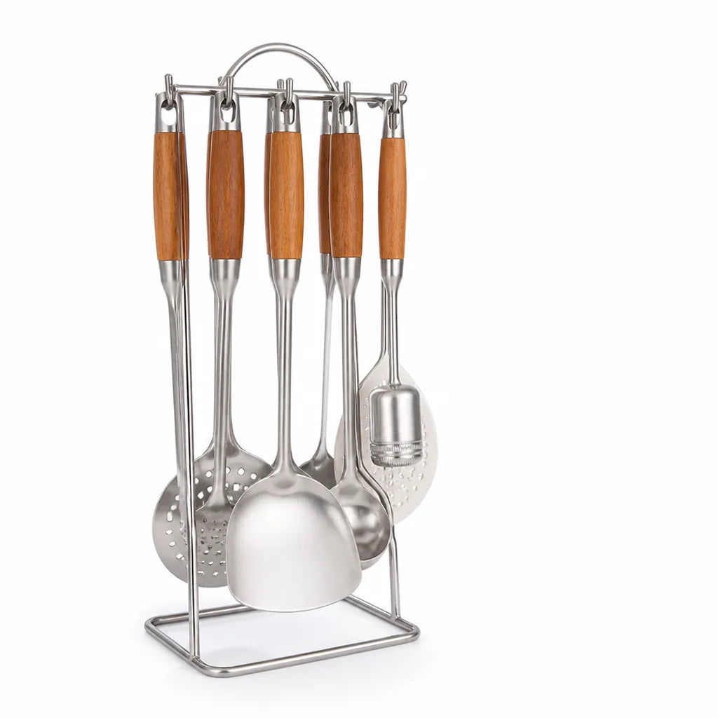 Kitchen Utensil Set Stainless Steel & Wood Handles