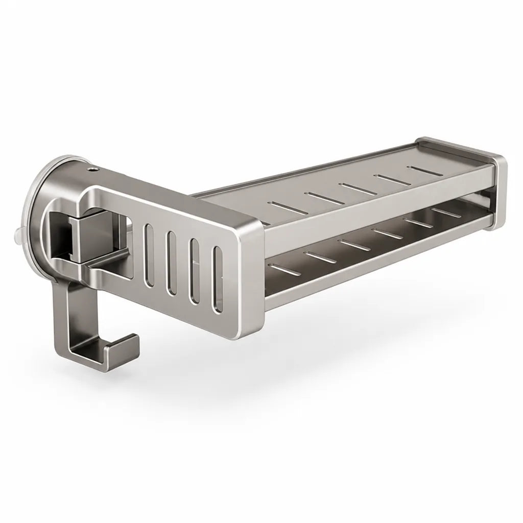 Kitchen Wall Shelf No-Drill Suction Mount With Hooks