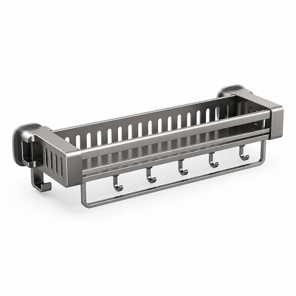 Kitchen Wall Shelf No-Drill Suction Mount With Hooks