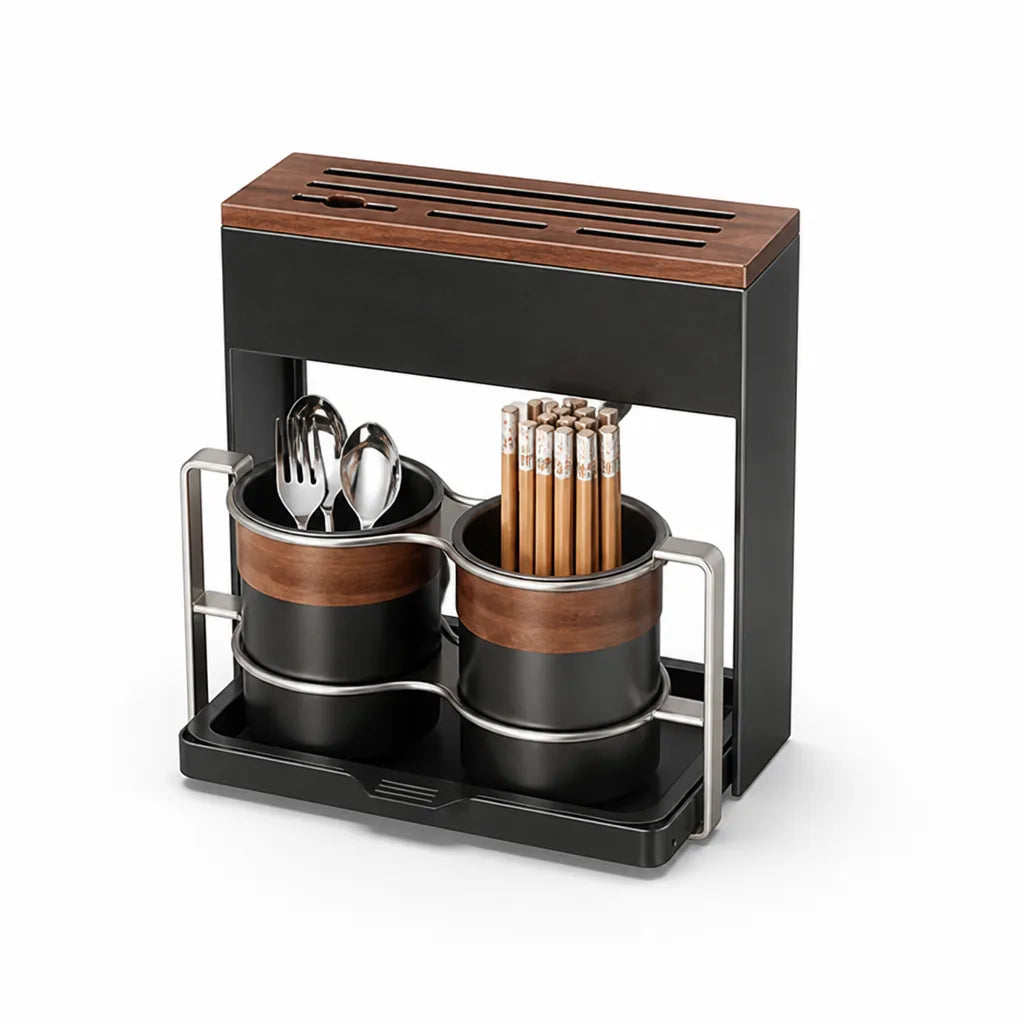 Knife Block Walnut Wood Chopstick & Utensil Holders