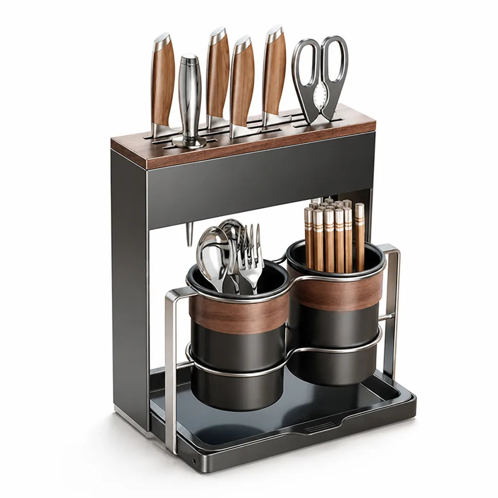 Knife Block Walnut Wood Chopstick & Utensil Holders
