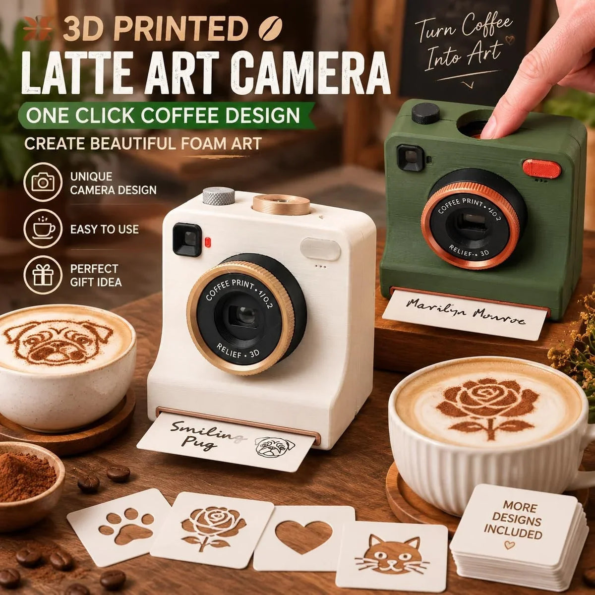 Latte Art Stencil Press Manual Powder Release Reusable Stencil Cards