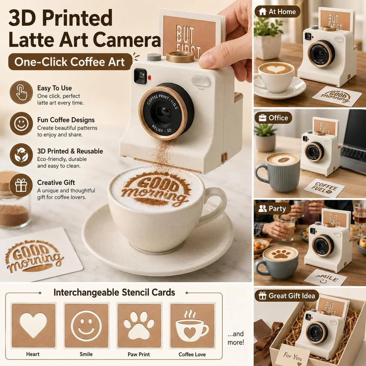 Latte Art Stencil Press Manual Powder Release Reusable Stencil Cards