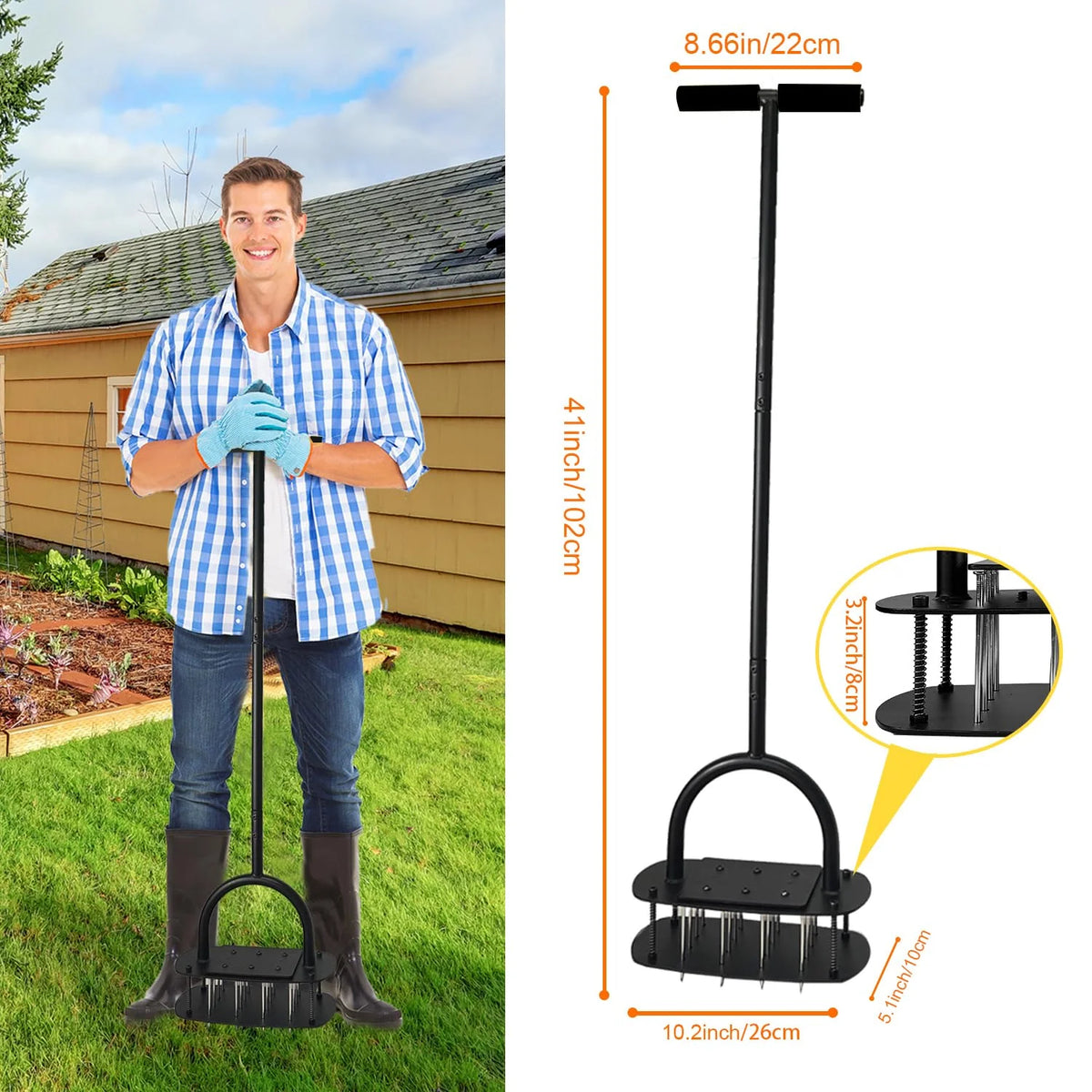 Lawn Coring Aerator Spring-Assisted Iron 41-Inch T-Handle