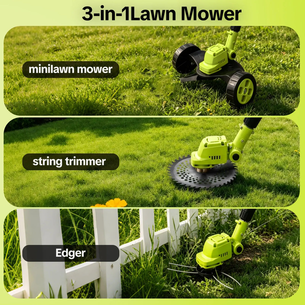 Lawn Mower Trimmer & Edger 3-In-1 Cordless Adjustable Shaft