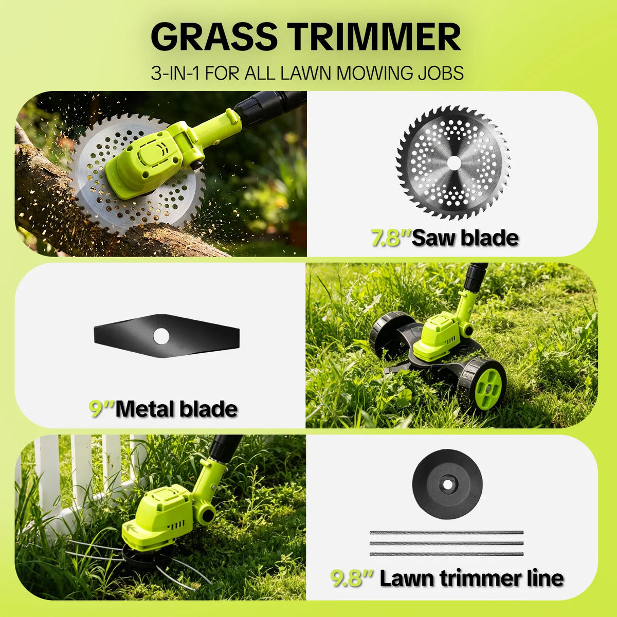 Lawn Mower Trimmer & Edger 3-In-1 Cordless Adjustable Shaft