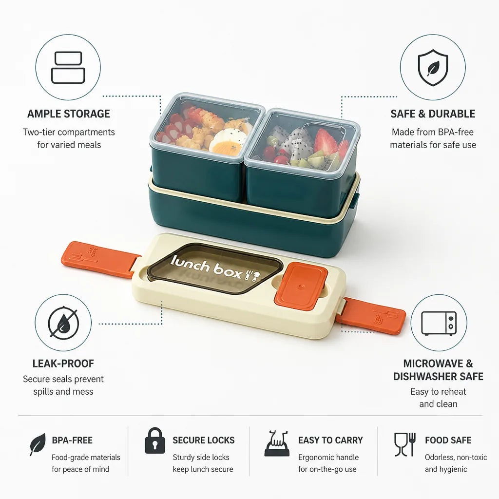 Lunch Box Two-Tier Leak-Proof Microwave-Safe