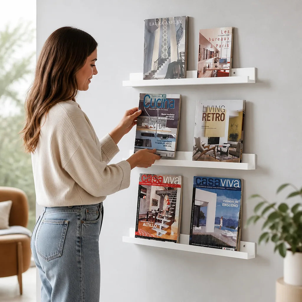 Magazine Holder Compact Space-Saving White Minimalist Design