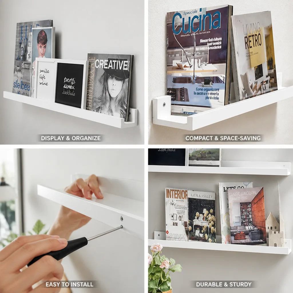 Magazine Holder Compact Space-Saving White Minimalist Design