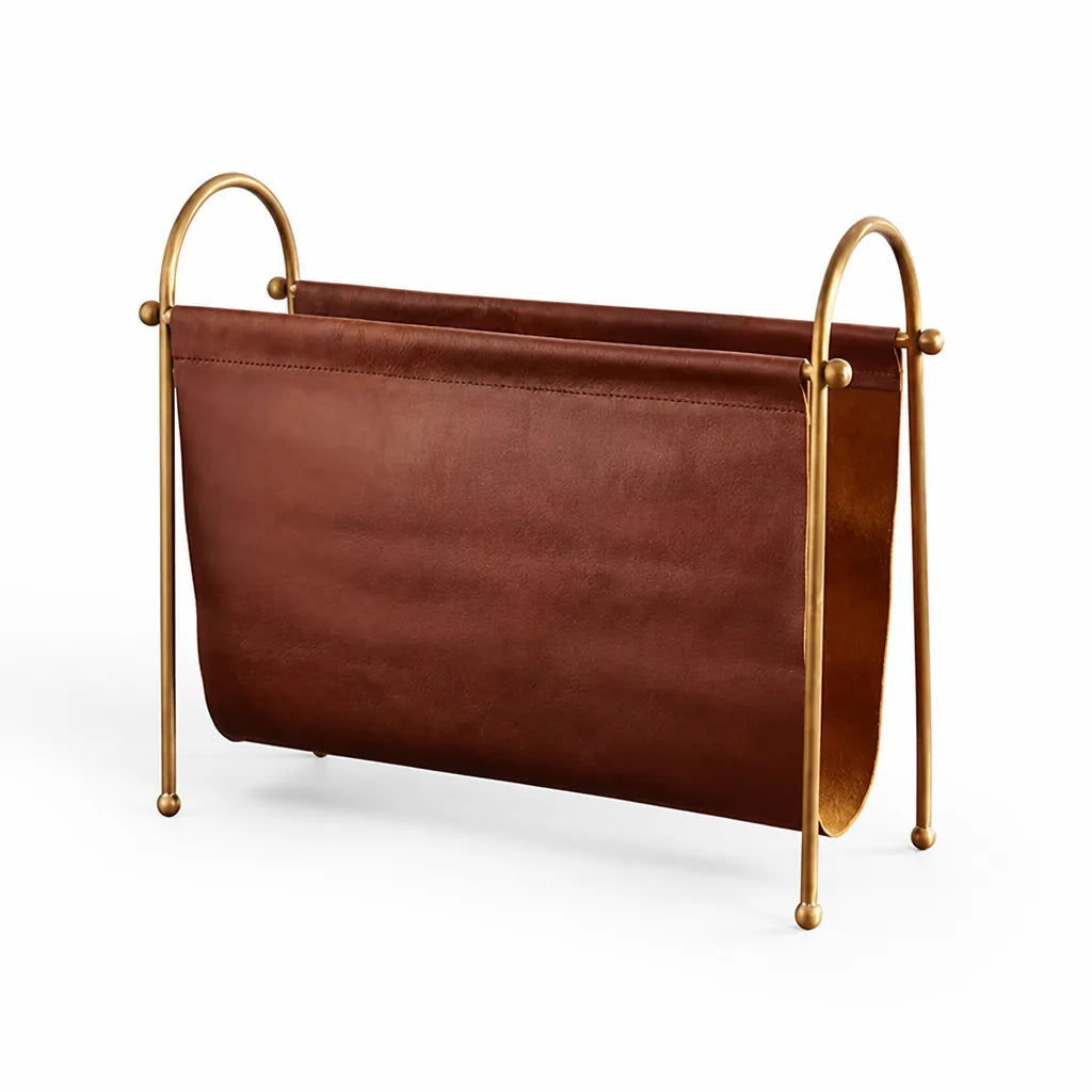 Magazine Holder Genuine Leather Metal Frame Spacious Storage