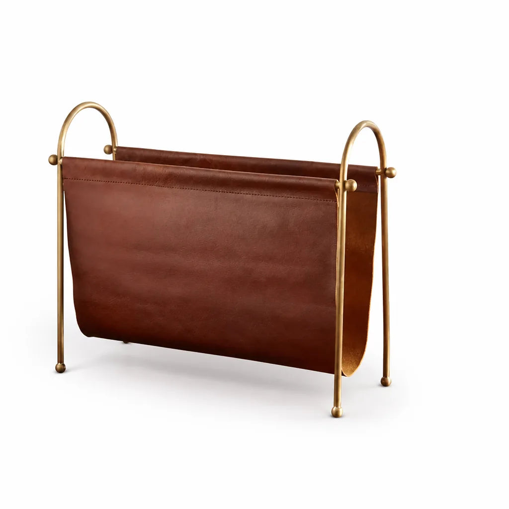 Magazine Holder Genuine Leather Metal Frame Spacious Storage