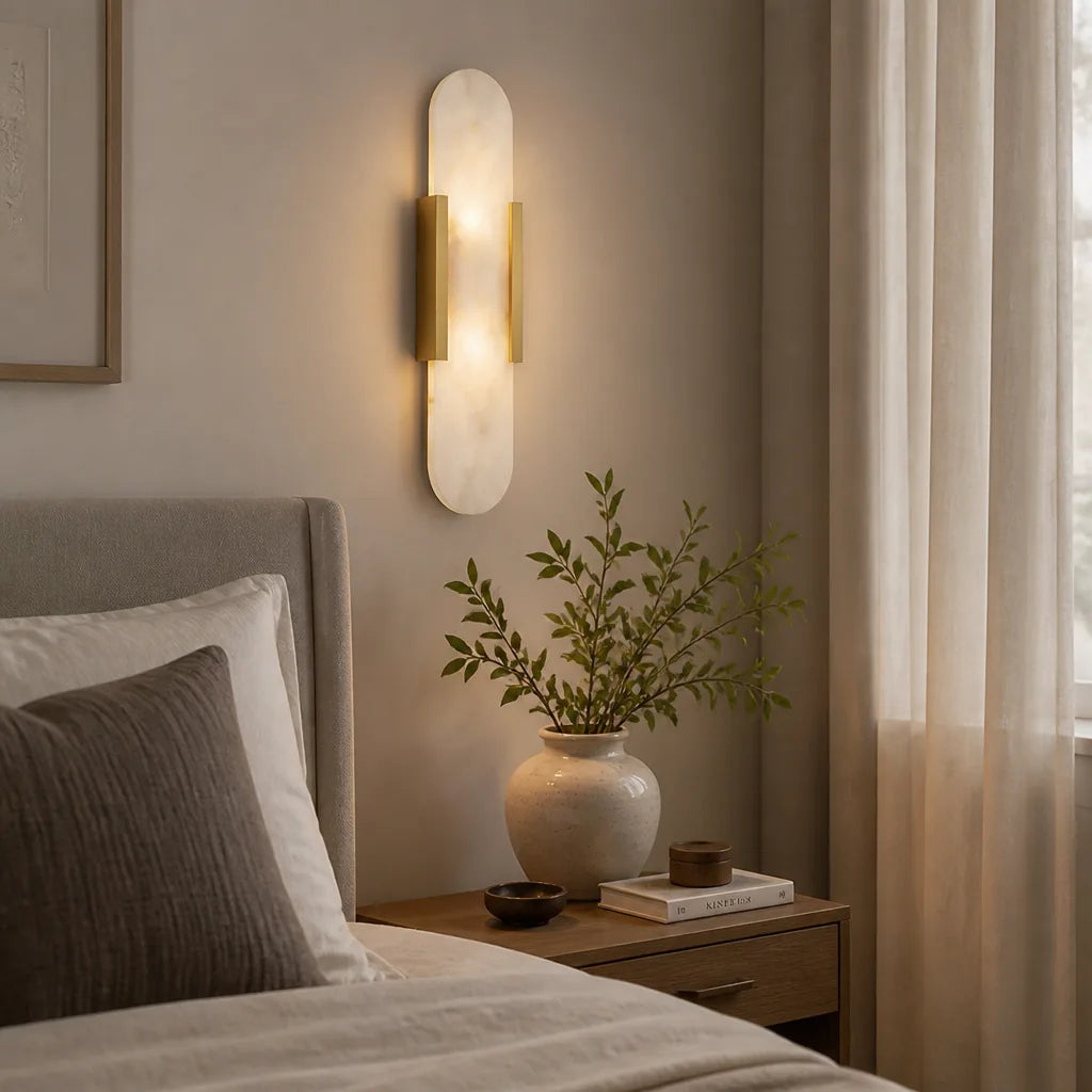 Marble And Metal Soft Ambient Wall Sconce (Hard-Wired, Dimmable)